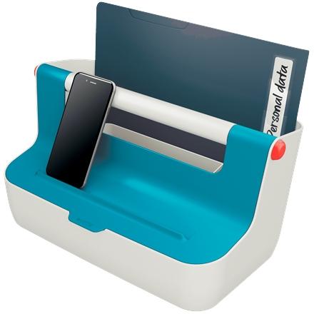 Caixa de arrumação portátil LEITZ COSY com pega, em ABS azul.