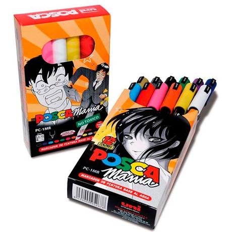 Posca PC-1MR Marcadores de Pintura - Punta Roller de Fibra 0.7mm - Tinta Base al Agua - Resistente a la Luz - No Permanente - Colores Surtidos