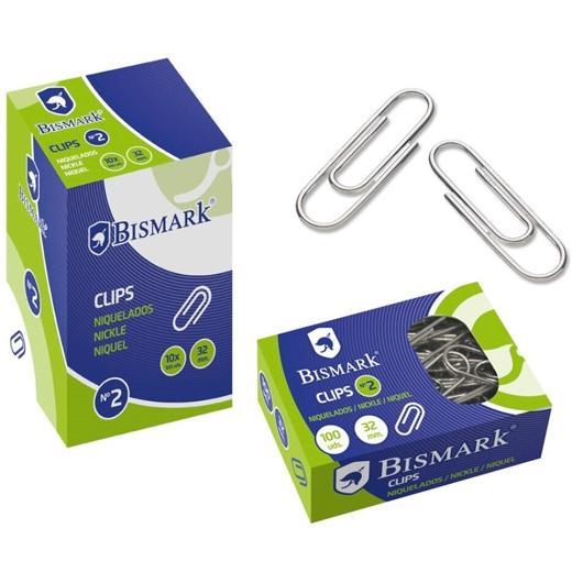 Clips nickelés Bismark n° 2, 32 mm - Boîte de 100 unités