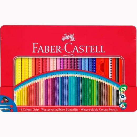 FABER CASTELL LÁPICES COLOUR GRIP + ACCESORIOS C/SURTIDOS ESTUCHE DE METAL 48 UD - Prinkweb