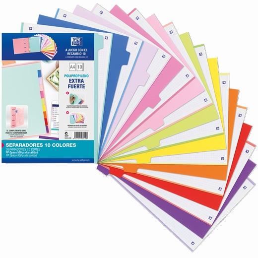 Séparateurs Oxford 10 positions A4 PP 500 microns Couleurs