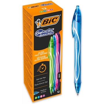 BIC CAJA BOLÍGRAFOS TINTA DE GEL RETRÁCTIL GEL-OCITY QUICK DRY 4 COLORES SURTIDOS -12U - Prinkweb
