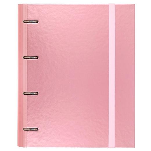 Classeur à anneaux métalliques 4 x 35 mm, 100 feuilles, format A4, 90 g/m², 1 bande, couverture en carton rose plastifié