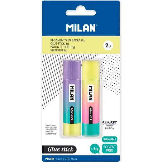Cola em stick Milan Sunset 8g com cores sortidas - embalagem blister com 2 unidades