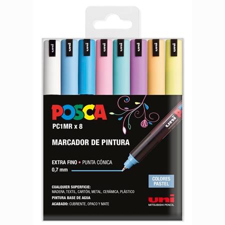 Posca PC1MR Marcadores de Pintura - Punta Roller de Fibra 0.7mm - Tinta Pigmentada Base al Agua - Resistente a la Luz - Colores Surtidos Pastel