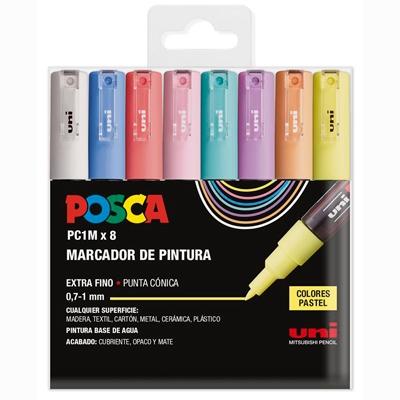 Posca PC1M Marcadores de Pintura - Punta Conica 0.7mm - Tinta Base al Agua - No Permanente - Resistente a la Luz - Inodoro - Ideal para Carteleria y Decoracion - Colores Surtidos Pastel