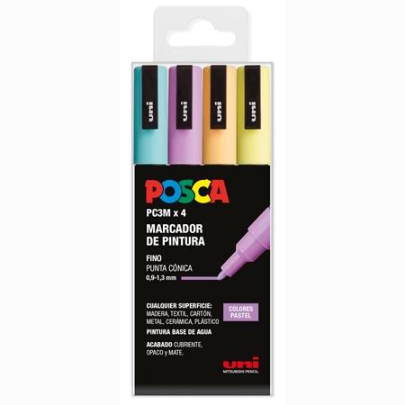 Posca PC3M Marcadores de Pintura - Punta Conica 0.9-1.3mm - Tinta Base al Agua - Resistente a la Luz - No Permanente - Ideal para Carteleria y Decoracion - Colores Surtidos Pastel