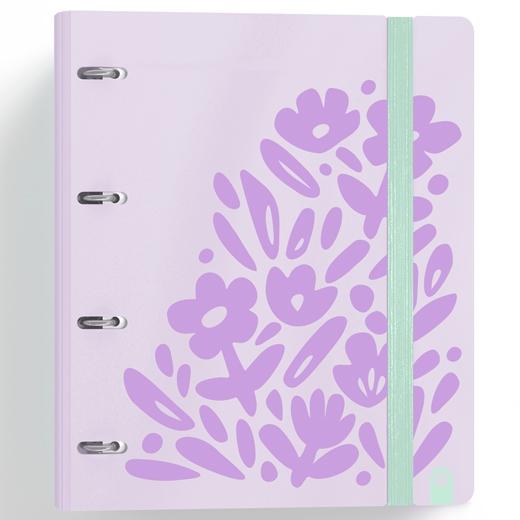 Classeur à anneaux 4 x 35 mm, Carpeblock 360, 100 feuilles de papier 90 g/m², 4 intercalaires rigides en mousse PP, mauve
